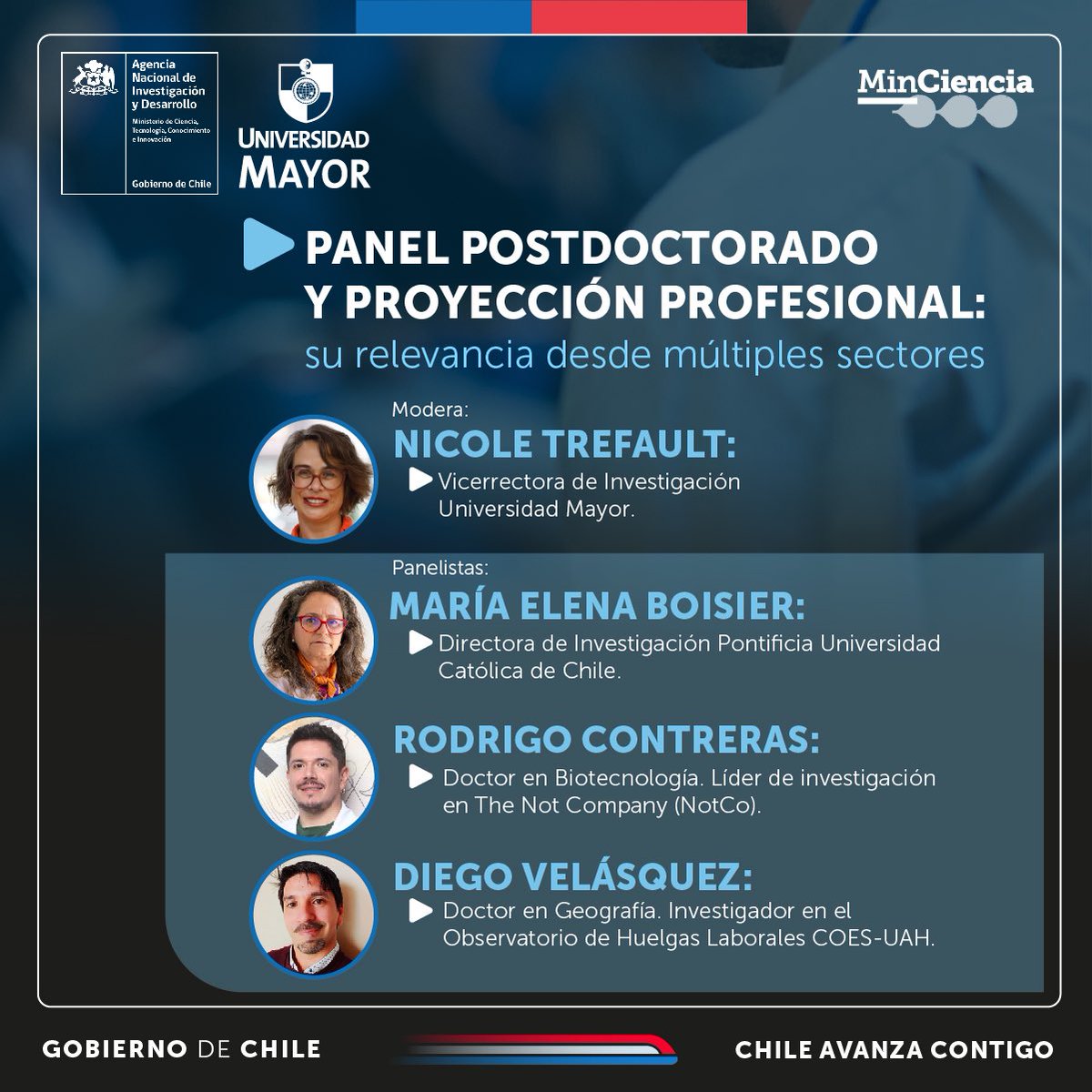 min_ciencia's tweet photo. En este primer Encuentro Nacional de Postdoctorados contaremos con charlas, paneles de discusión y actividades de networking que fortalezcan las trayectorias postdoctorales en Chile 🙌
¡Te esperamos el 29 de octubre a las 9:00 horas en la sede Claustro de la Universidad Mayor! ✅ https://t.co/f9A4jbE7eX