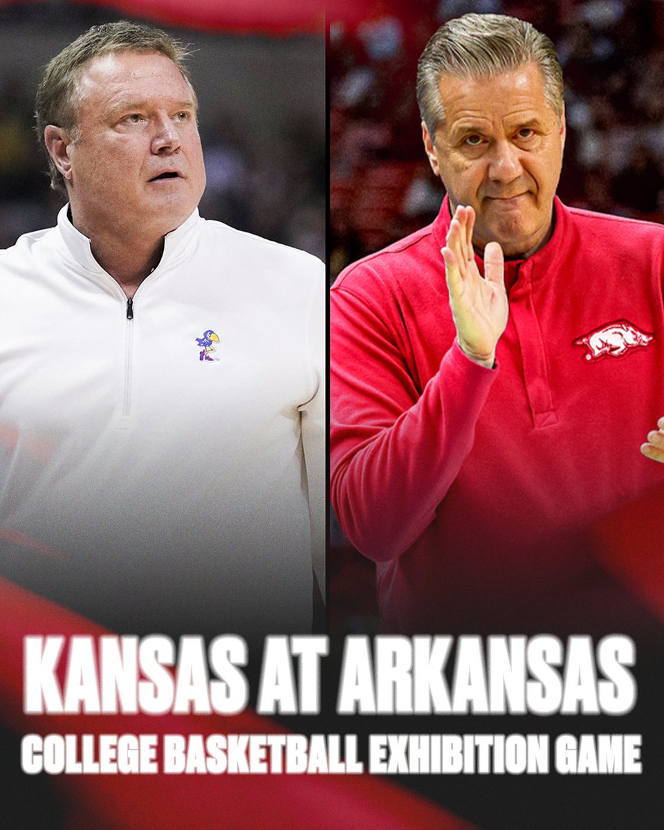 espn's tweet photo. Bill Self and Coach Cal are mic’d up for an exhibition game between Kansas and Arkansas tonight on SEC Network 🎙️🏀

📺 @SECNetwork | 9 PM ET https://t.co/GWRwXiG7TP