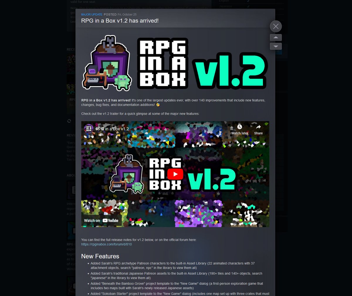 rpginabox's tweet image. RPG in a Box v1.2 has now arrived on Steam! 🥳

Barring any unforeseen circumstances, it will be available on Epic Games tomorrow. Thank you so much for your continued patience and support, I really appreciate each and every one of you! 💖

#rpginabox #godot #gamedev