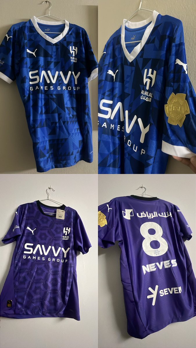 تيشيرتات الهلال لاعبين وجمهور مع امكانية طباعة شعارات دوري ابطال اسيا النخبة او شعار الدوري الذهبي وارقام روشن ونادي الهلال حسب الاختيار🤩💙