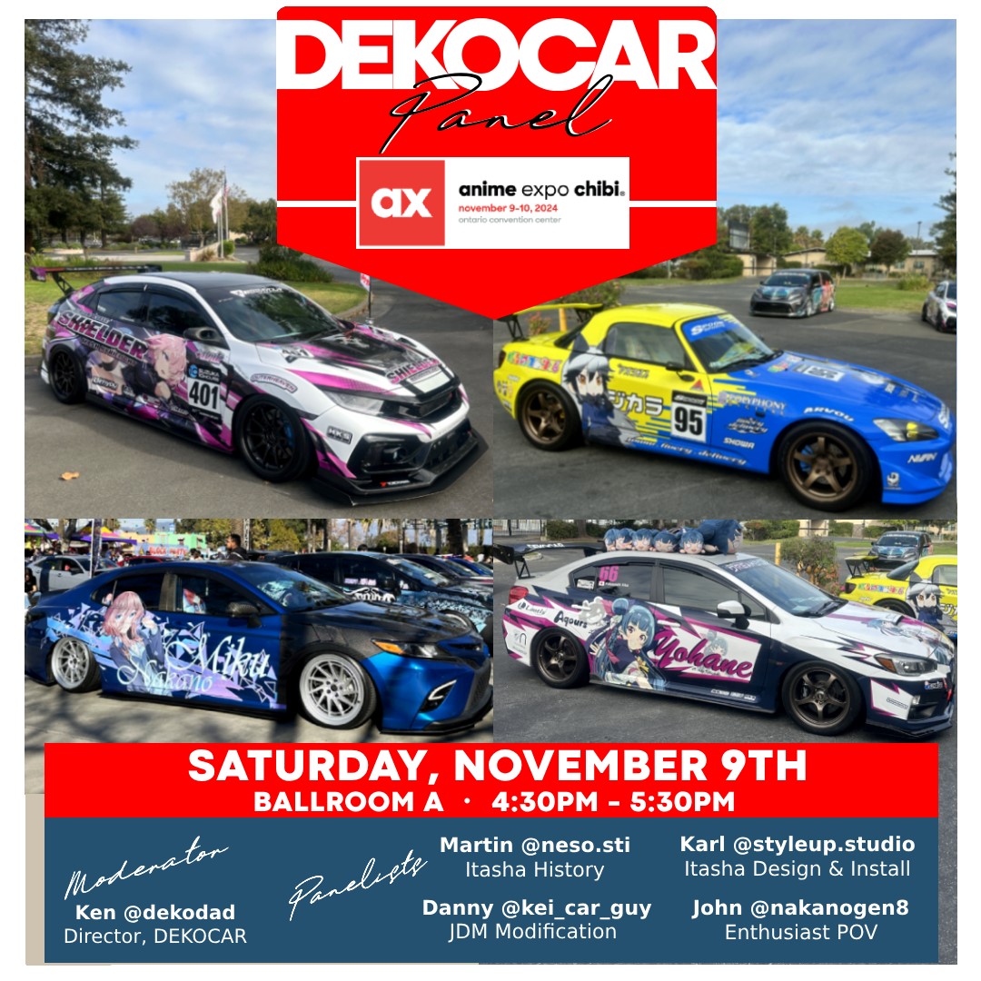 animeexpochibi's tweet photo. 🚗✨ dive into Itasha Culture! explore the anime-inspired art of itasha and its global reach—from Japan to communities in Malaysia, Indonesia, Korea, and beyond! we'll cover JDM roots, unique customization techniques, and how itasha unites fans worldwide. https://t.co/bqvk9iKcT5