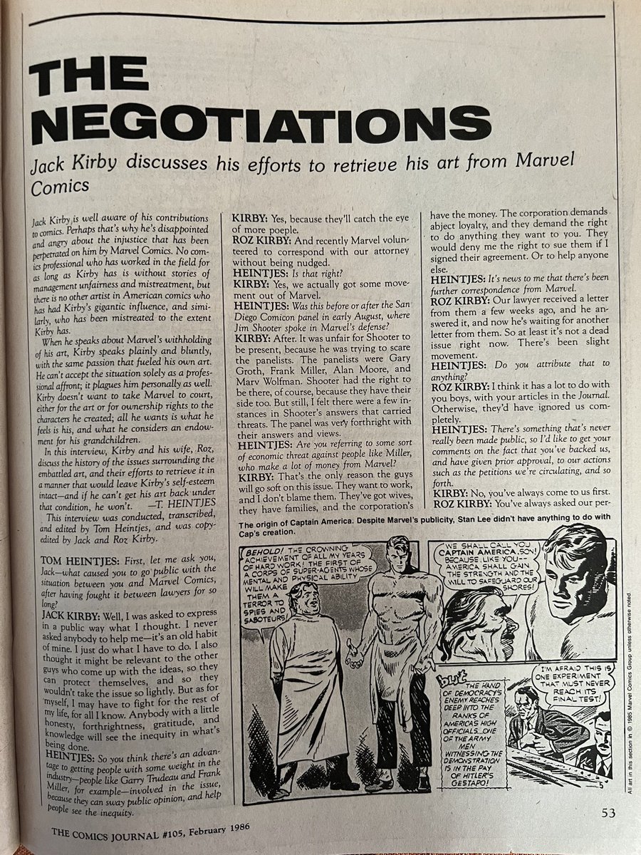 Ninjacomicbooks's tweet photo. A little gift to myself. The Comics Journal 105. All about Jack Kirby’s struggle to get this artwork back from Marvel. I love hearing @robertliefeld talk about this topic on the podcast. #givejackhisartworkback #comicsjournal #comicbooks https://t.co/AesVFJYbAR