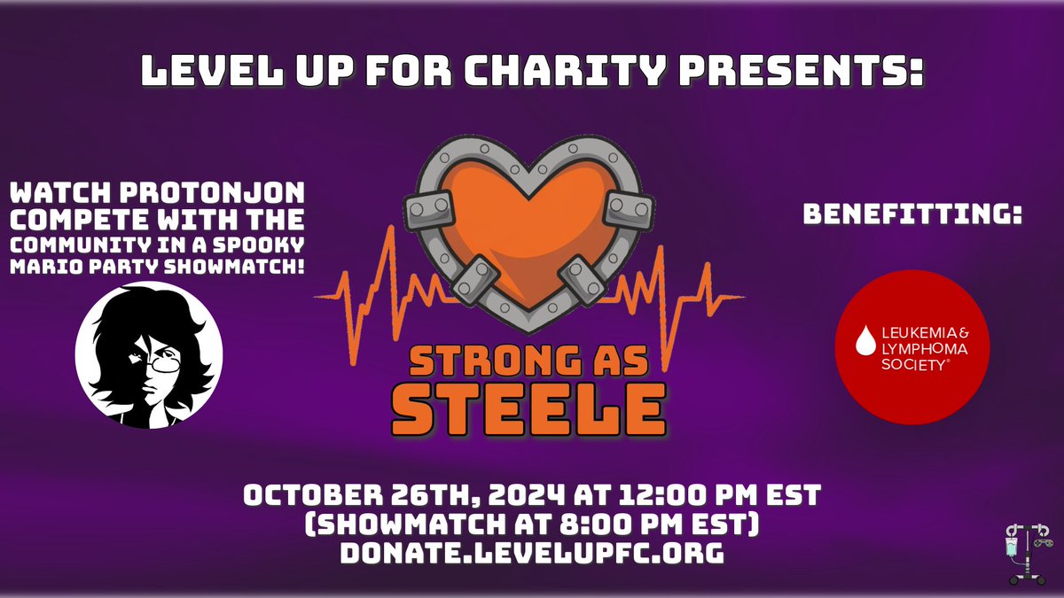 Tomorrow's the big day! We're all super excited for tomorrow's #StrongAsSteele 12-hour charity event, including our main event showmatch with <a href="/ProtonJon/">Proton Jon</a> at 8:00 PM EST! Check out milestones, schedule, and more at donate.levelupfc.org.