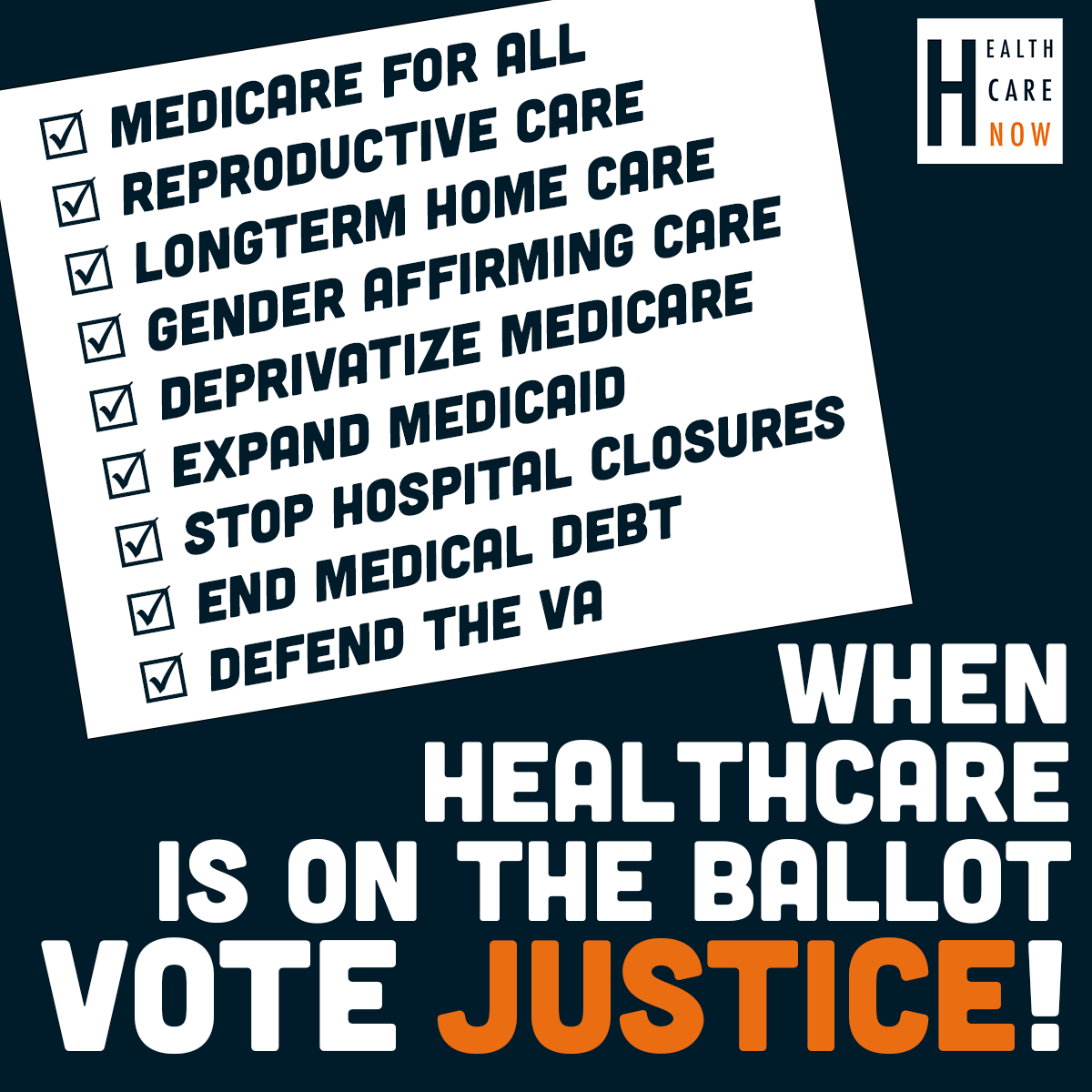 Wherever you are, whoever the candidates are, however healthcare shows up on your ballot, vote justice! #GOTV #HealthcareVoter