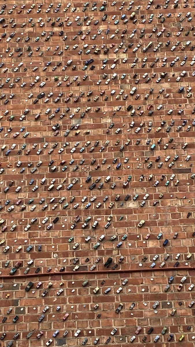 mitzyelliott's tweet photo. #AlphbetChallenge
#WeekQforQuirky
A city wall, by a car park, covered with #MatchboxCars #Adelaide https://t.co/Vk19TM59ua