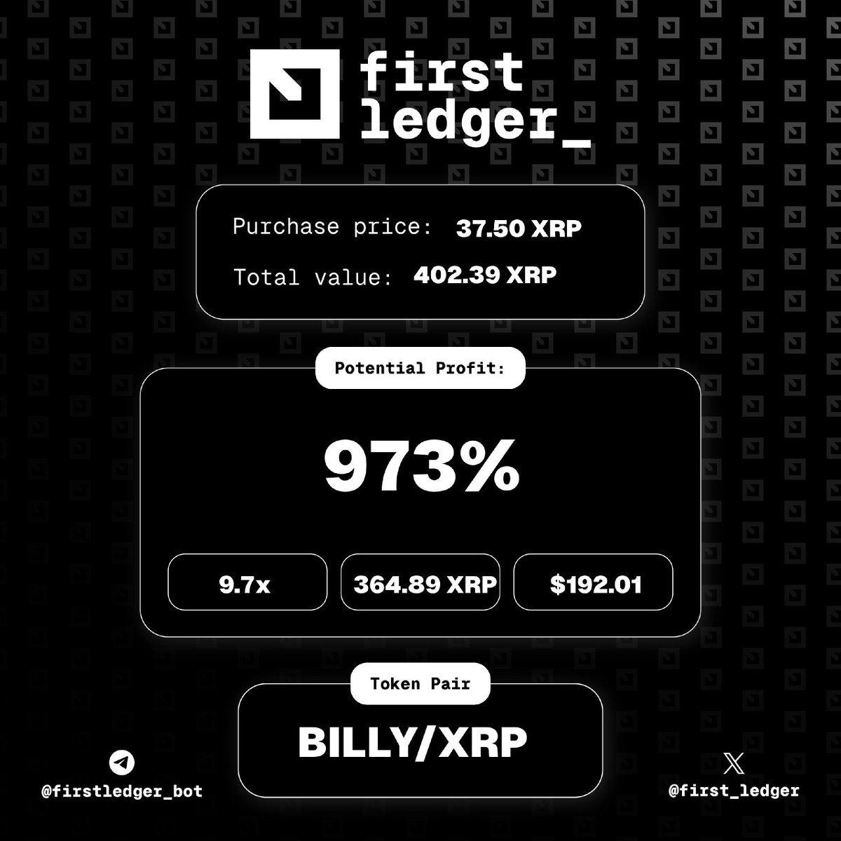 Grinding di @first_ledger

Modal Dari 500 XRP menuju x3

Kalian bisa buka wallet disini 

t.me/firstledger_bo…