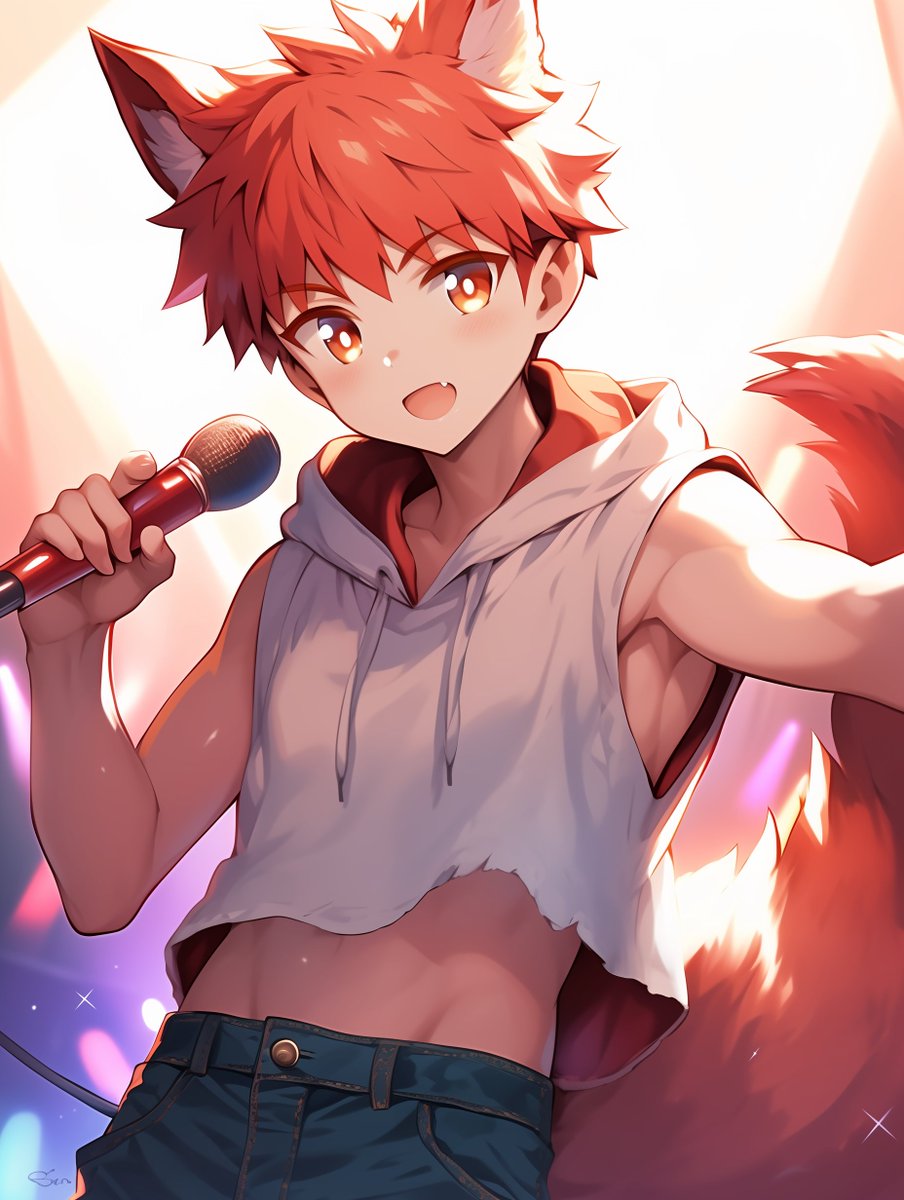 「まずは俺がウォームアップの曲を歌いますね😉その後は俺たちのボーカリストにお任せします✨」
「首先由我來唱暖場歌曲、之後就交給我們的王牌主唱了✨」
#AIart #AIイラスト