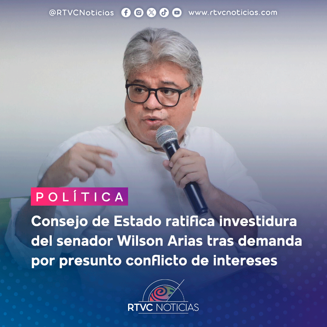 RTVCnoticias's tweet photo. 👨‍⚖️ El Consejo de Estado decidió mantener la investidura del senador @wilsonariasc, miembro del @PactoCol, luego de que se presentará una demanda solicitando la pérdida de su investidura. 

Te contamos detalles sobre esta decisión en: https://t.co/Xt6duXz0yI https://t.co/I1aLTflE23