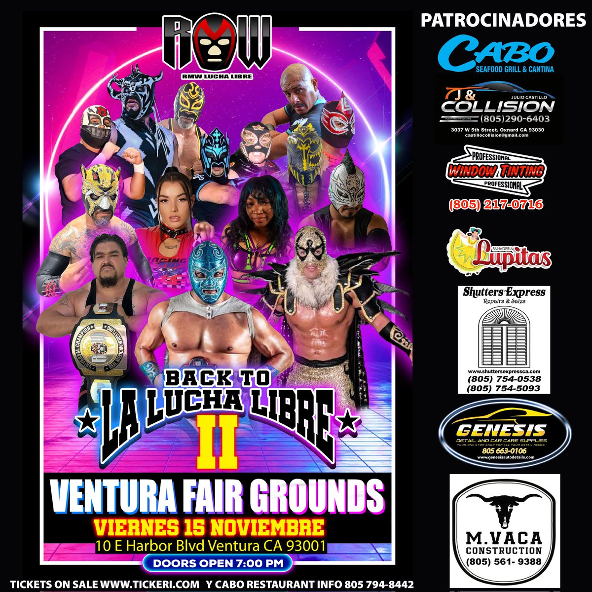 Don't miss the exciting return of wrestling lucha libre  to the Ventura Fairgrounds, CA on Friday, November 15th! Back to la lucha libre  is back! Tickets on sale now tickeri.com/events/047ru3j… info 805 794-8442 #ventura #luchalibre #oxnard