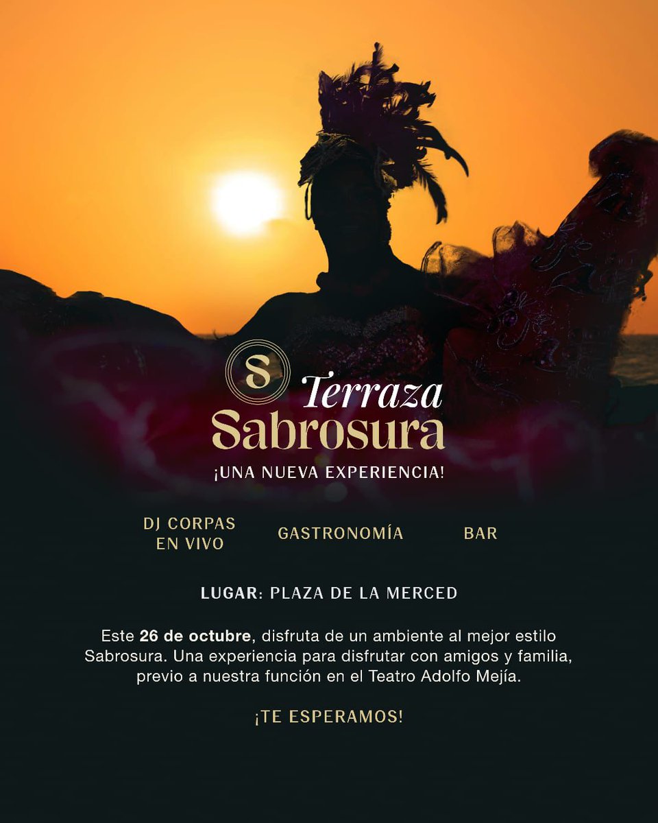 Les tengo un dato: Mañana 26/Octubre, el Teatro Adolfo Mejia #TAM y la Plaza de la Merced, en Cartagena, se visten de #SabrosuraElMusical
👉🏾instagram.com/p/DBMCgLnsgW7/…

Entradas: tuboleta.com/es/eventos/sab… <a href="/Tuboletaoficial/">Tuboleta</a>
#Sabrosura Imperdible!!!
<a href="/Ipcc_Cartagena/">IPCC Cartagena</a>
<a href="/BORISGARCIA/">Boris Garcia</a>