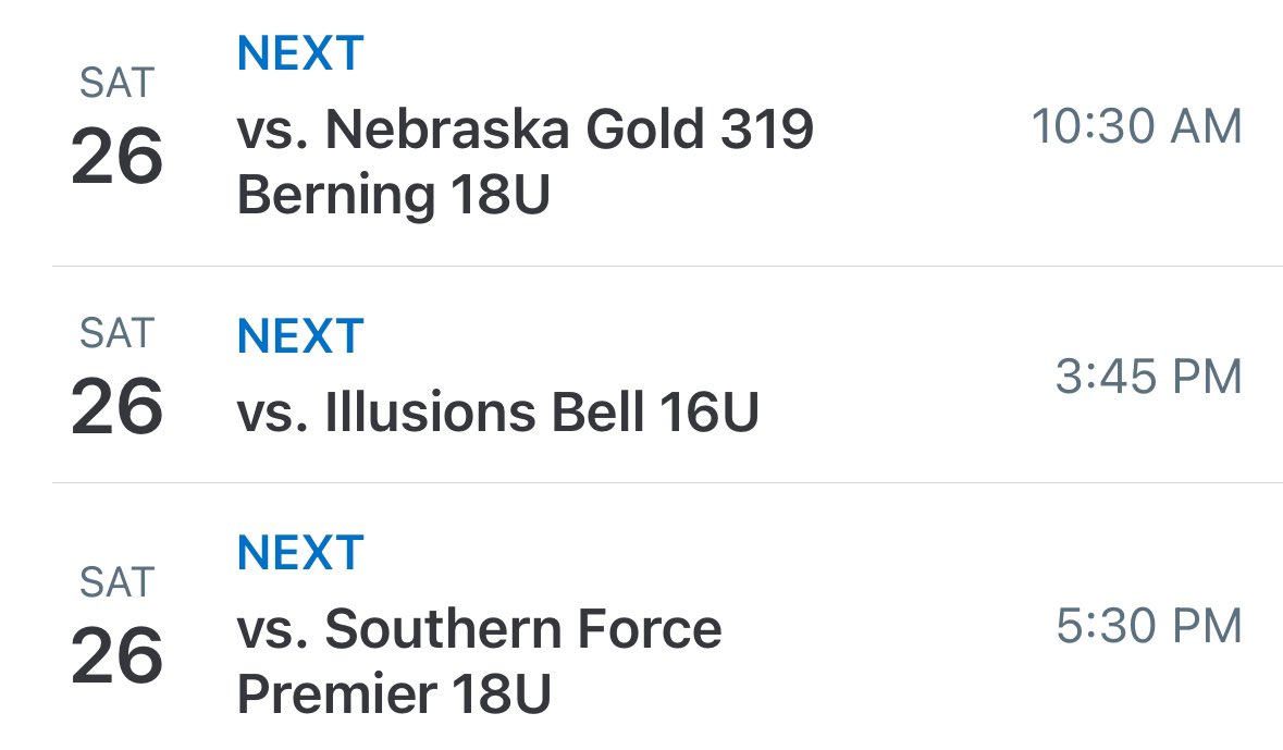 Last fall tournament schedule of the year! 
Tomorrow we will be in Franklin, TN for the Tennessee Fastpitch 2024 Exposure showcase at Fly Park. We play at 10:30am, 3:45pm, and 5:30pm!!