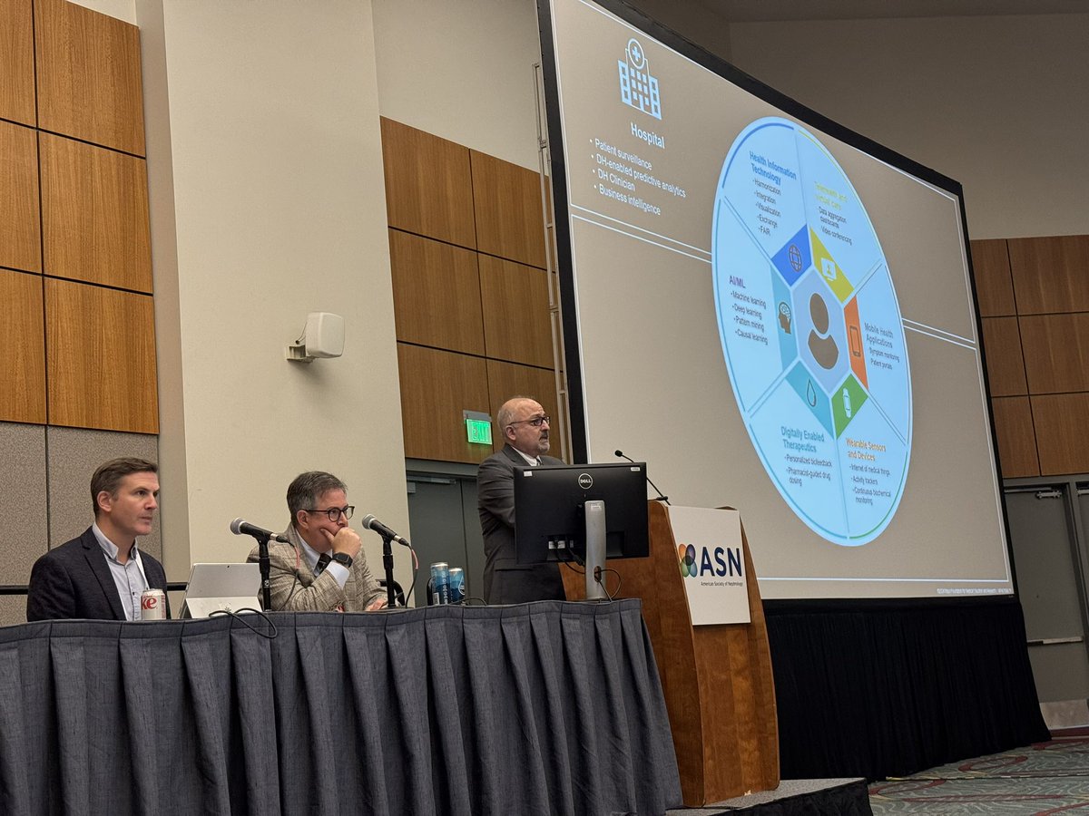 Great talk from <a href="/kianoushbk/">Kianoush Kashani</a> on the use of AI for clinical applications in nephrology, discussing the life cycle of AI data and models. #KidneyWk2024
