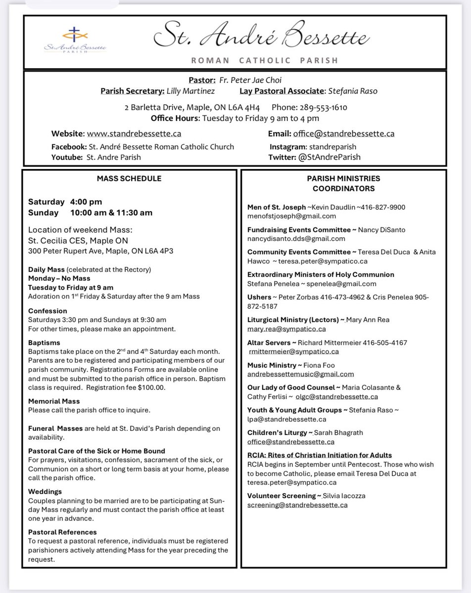 Keeping you informed: Week of October 26-November 1.
<a href="/StCecilia_ycdsb/">St. Cecilia</a> 
<a href="/sra_ycdsb/">St. Raphael the Archangel C.E.S.</a> 
<a href="/WomenofthewordT/">Women of the Word To</a> 
<a href="/WigstonJennifer/">Jennifer Wigston 🙏🏼 📿 🛐 🇺🇦</a> 
<a href="/angelasaggese9/">Angela SAGGESE</a>