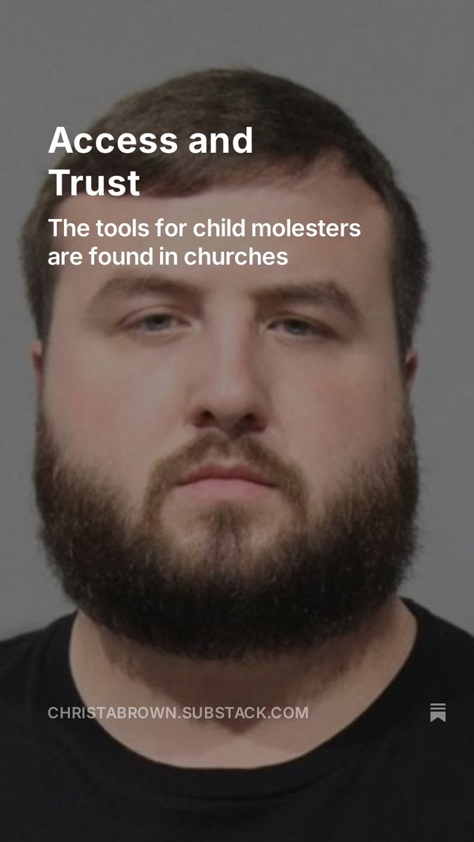 Access and trust: These are two of the primary tools for child molesters. They’re tools that are in abundant supply in churches, particularly for pastors, ministers &amp; leaders.

In the latest case of SBC clergy sex abuse, we see the devastation wrought by these tools. 1/2