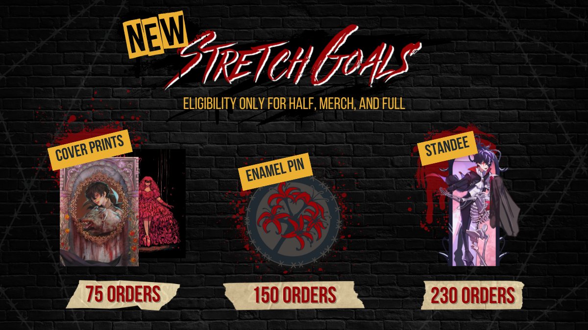 traitorszine's tweet photo. Additionally, our stretch goals have been reduced ‼️ We're happy to announce that we've unlocked our first one; a set of prints will be included in all half, merch, and full bundles—can you help us unlock the rest? https://t.co/PogR89bv7Q