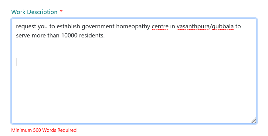 ansumanpatro's tweet photo. Usability issue. @PMOIndia @dpradhanbjp @AshwiniVaishnaw. In the age of generative AI the Description box provided in MPLADS website is outdated. No citizen who is running short of time will be interested to manually type 500 words. https://t.co/8REccTkU0W