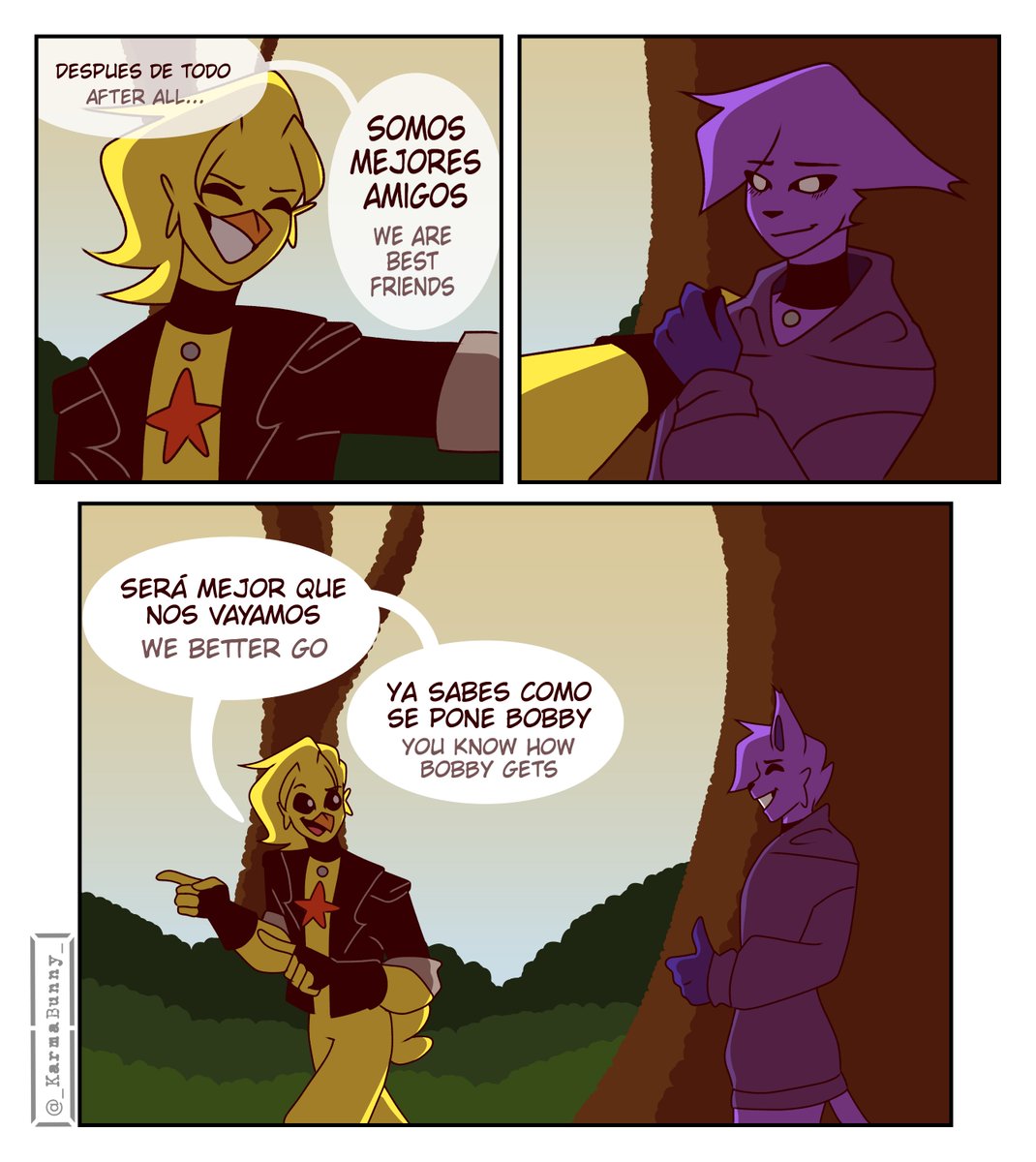 _KarmaBunny_'s tweet image. (6/6) Con estas ultimas páginas, queda concluido este comic, POR FINNNNN

ahora a sobre explotarme haciendo más cómics x&apos;D

#SmilingCrittersAU #SmilingCritters #catnap #kickinchicken