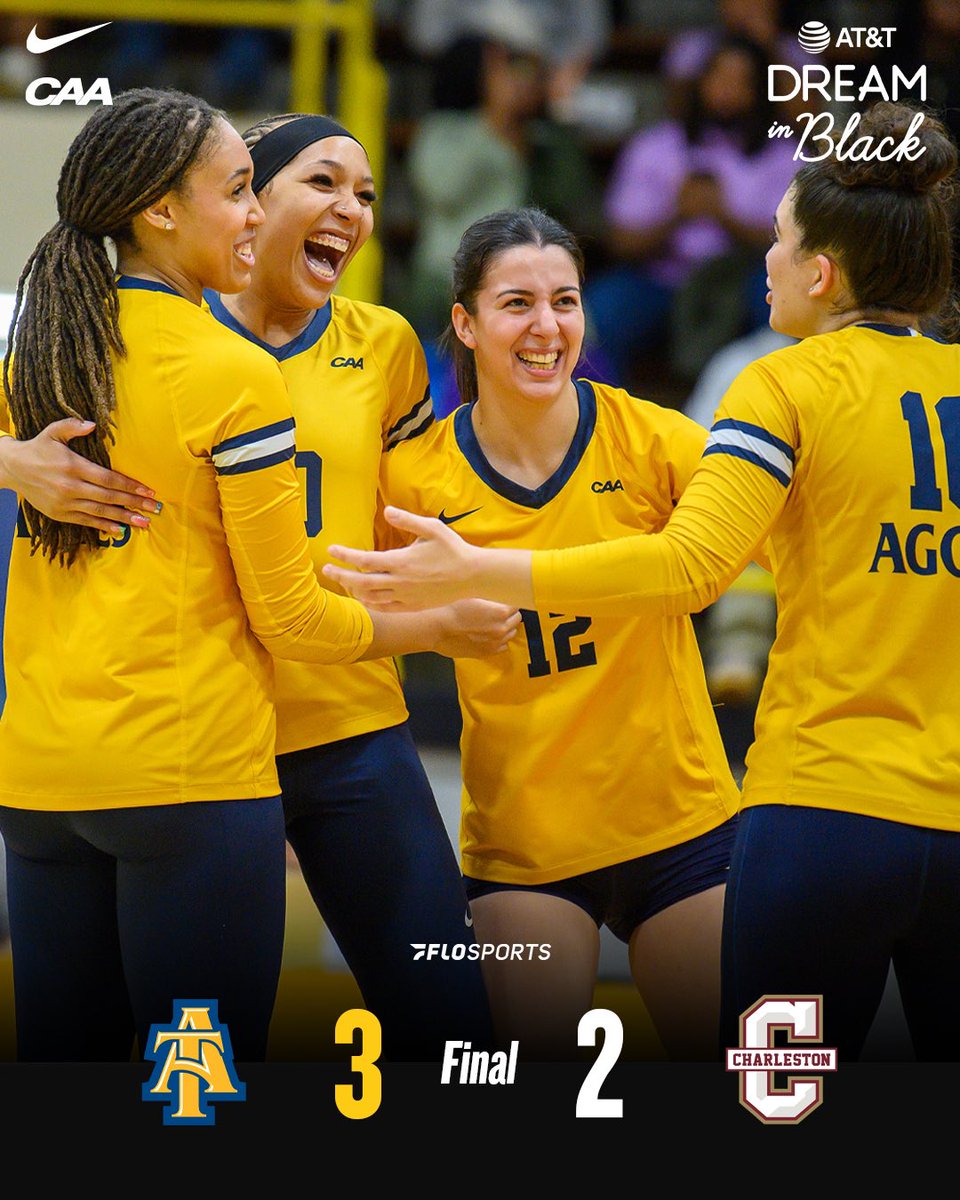NCATAGGIES's tweet photo. GIMME DAT 😁😁 @NcatVolleyball knocks off the #1 team in the CAA!!

#AggiePride 💙💛 https://t.co/J8zuEzXfdb