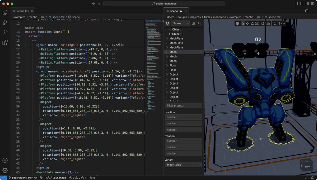 trytriplex's tweet image. Triplex for VS Code turns Visual Studio Code into a visual IDE and is coming soon!
Want to be the first to hear about it? Follow this account and join Discord!
Link in the next tweet!
#threejs #r3f #webgamedev #webdev #react