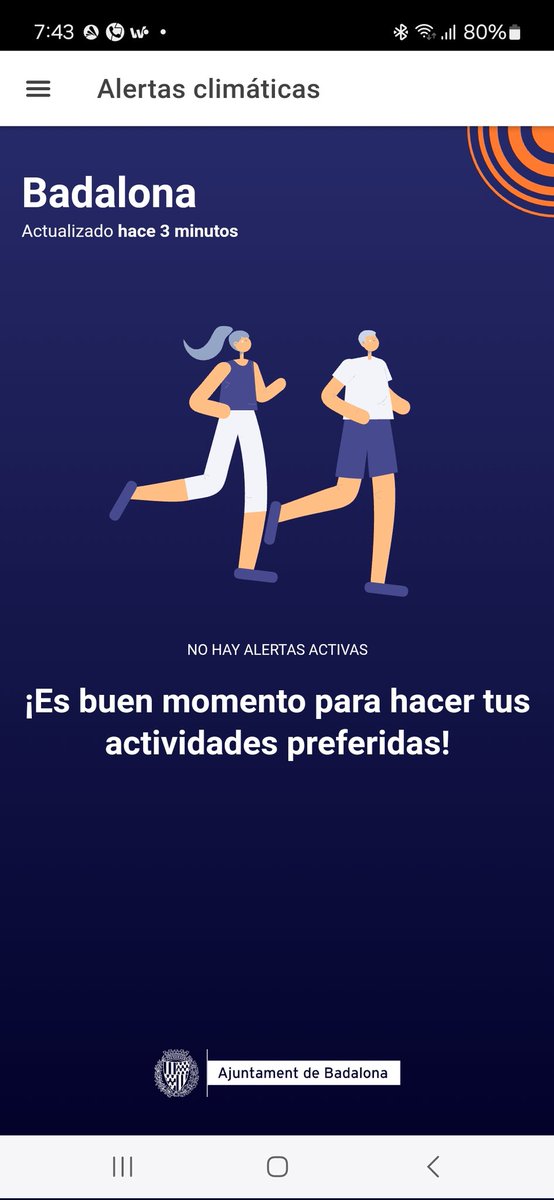 socramlavia's tweet photo. @AjBadalona como es posible que con la tormenta que hay la app de alertas meteorológicas este como si fuera el 15 de agosto. https://t.co/zLpVTqdjG4