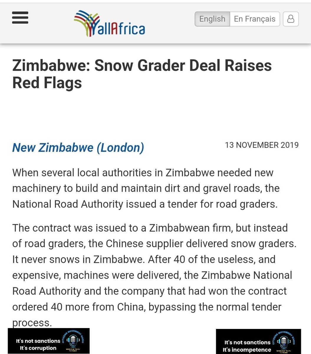 Citizensmovrad's tweet photo. #ItsNotSanctions
#ItsIncompetence
How could snow graders be imported into Zimbabwe without a single person being involved noticing this gigantic cluster-flop?
We need competent leaders; leaders who listen and care about the interests of the people https://t.co/Gtjf7NAyjq