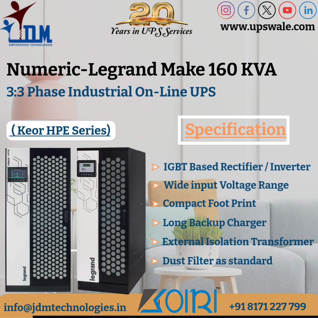 JdmPvt's tweet image. Numeric-Legrand Make 160 KVA 3:3 Phase Industrial On-Line UPS
FEATURES
* IGBT Based Rectifier / Inverter
* Wide input Voltage Range
* Compact Foot Print
* Long Backup
#NumericUPS #legrandups #160kvaups #IndustrialUPS #3PhaseUPS #highpowerups #powerbackupsolutions #KeorHPESeries