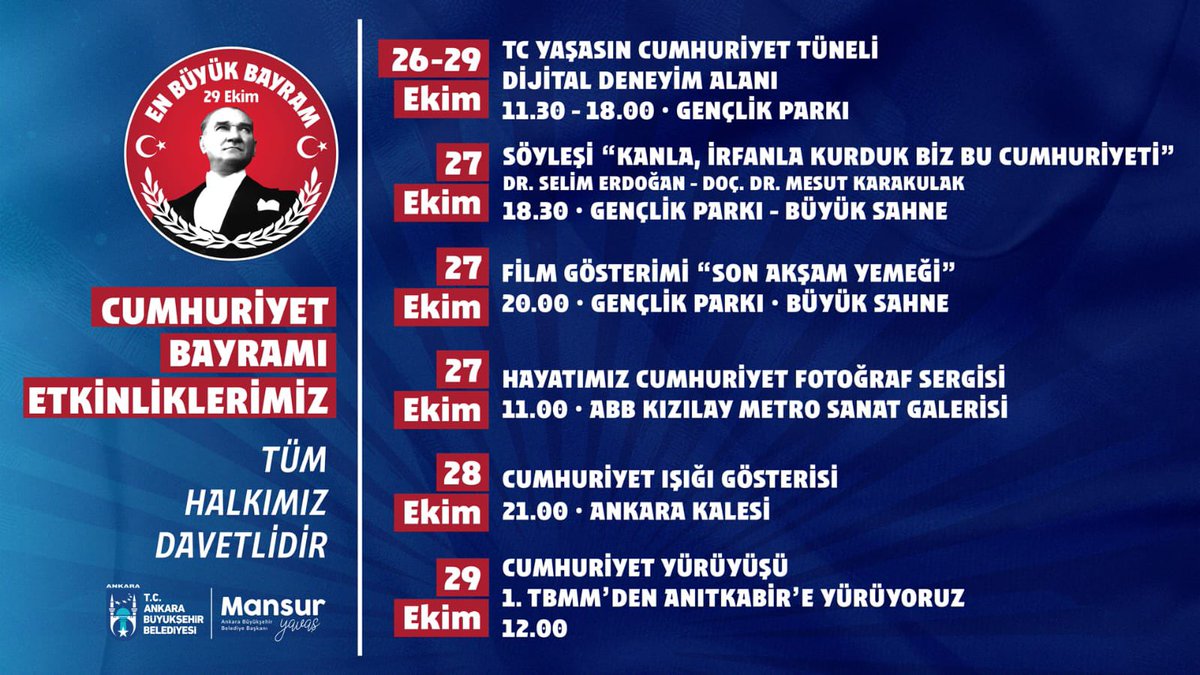 Atatürk’ün mirasını, Cumhuriyet’in 101. yılını hep birlikte kutluyoruz. Tüm halkımız davetlidir! 🇹🇷