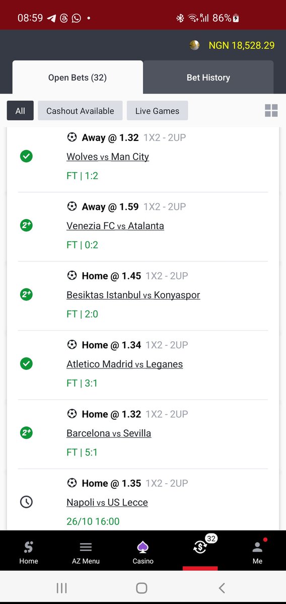 Tipcityapp1's tweet photo. Cash out is now times 200 of ur stake on this blessed 100 million ticket Soccer Acca, 🔥😋

16 games are green already ✅

300 odds is still remaining

See the remaining code here on the Tipcity website:
👉 https://t.co/qYZjpJb7eV https://t.co/2i4kGnfD9h