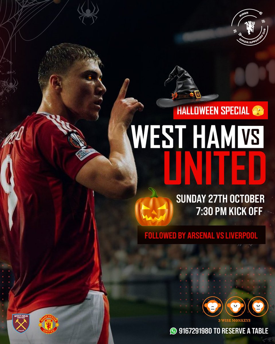 Double Header: Screening both West Ham vs #MUFC at 7.30pm followed by Arsenal vs Liverpool at 10pm (Happy Hours till 8pm) at #3wmKhar with commentary. WhatsApp on 9167291980 to make table reservations.