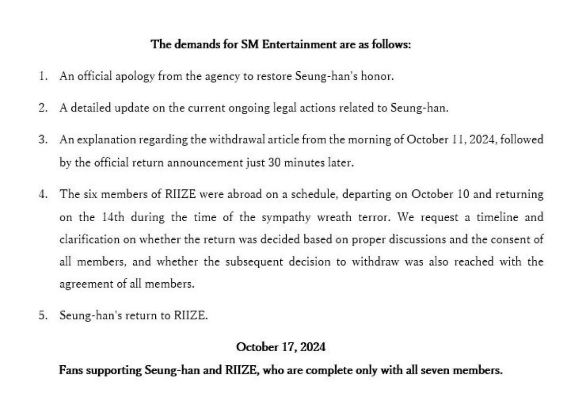 yoee52's tweet photo. DROP IT ‼️

We demand accountability from @SMTOWNGLOBAL and Wizard Production. You owe Seunghan a public apology and immediate steps to rectify the harm caused. Step up and take action now!

#BringBackSeunghan 
#SEUNGHANisRIIZE 
#SMSupportsBullying 
#SM_쓰레기 https://t.co/1gVSdDO4Lw