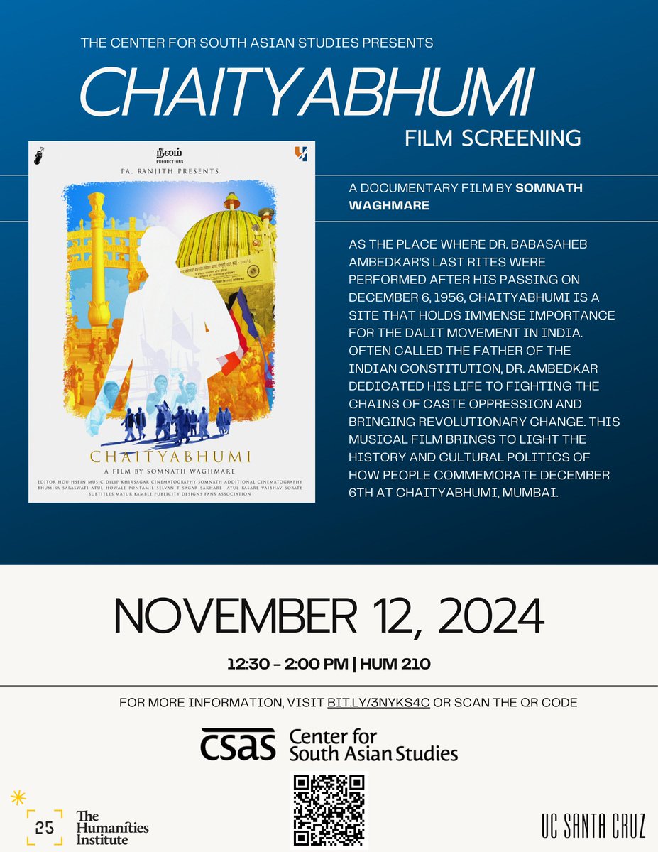 Center for South Asian Studies, UC Santa Cruz (@csas_ucsc) on Twitter photo COMING November 12: Chaityabhumi: Film Screening with Somnath Waghmare
<a href="/DollyKikon/">Dolly Kikon</a>
<a href="/UCSCTHI/">The Humanities Institute at UC Santa Cruz</a> COMING November 12: Chaityabhumi: Film Screening with Somnath Waghmare
<a href="/DollyKikon/">Dolly Kikon</a>
<a href="/UCSCTHI/">The Humanities Institute at UC Santa Cruz</a>