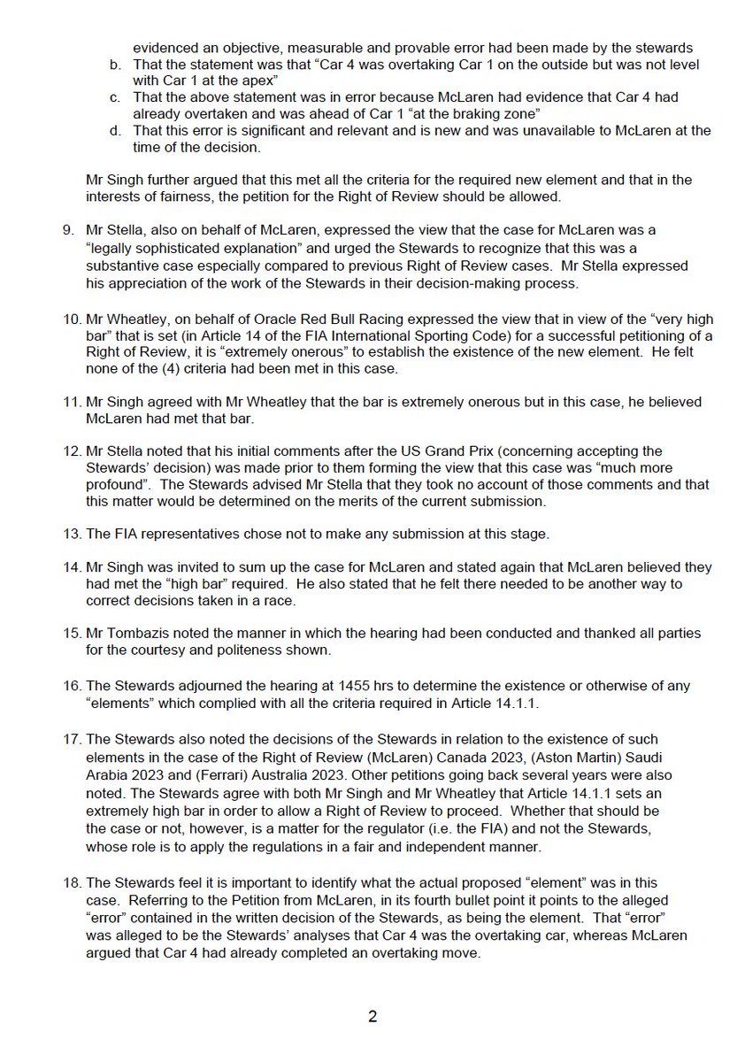 fia's tweet photo. DOC 78 - Decision - McLaren Formula 1 Team Right of Review #USGP #F1 #FIA https://t.co/9x7XCyRFHE