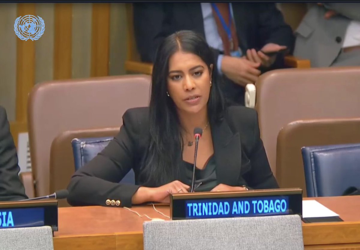charlene_roop's tweet photo. Proud to introduce  Trinidad and Tobago’s pioneering res on Women, Disarmament, Non-Proliferation and Arms Control in the UN First Committee today. This res carries forward a legacy of change, recognizing women’s role in shaping peace and security #65/69 #UNGA79 https://t.co/LKSFQcgJva
