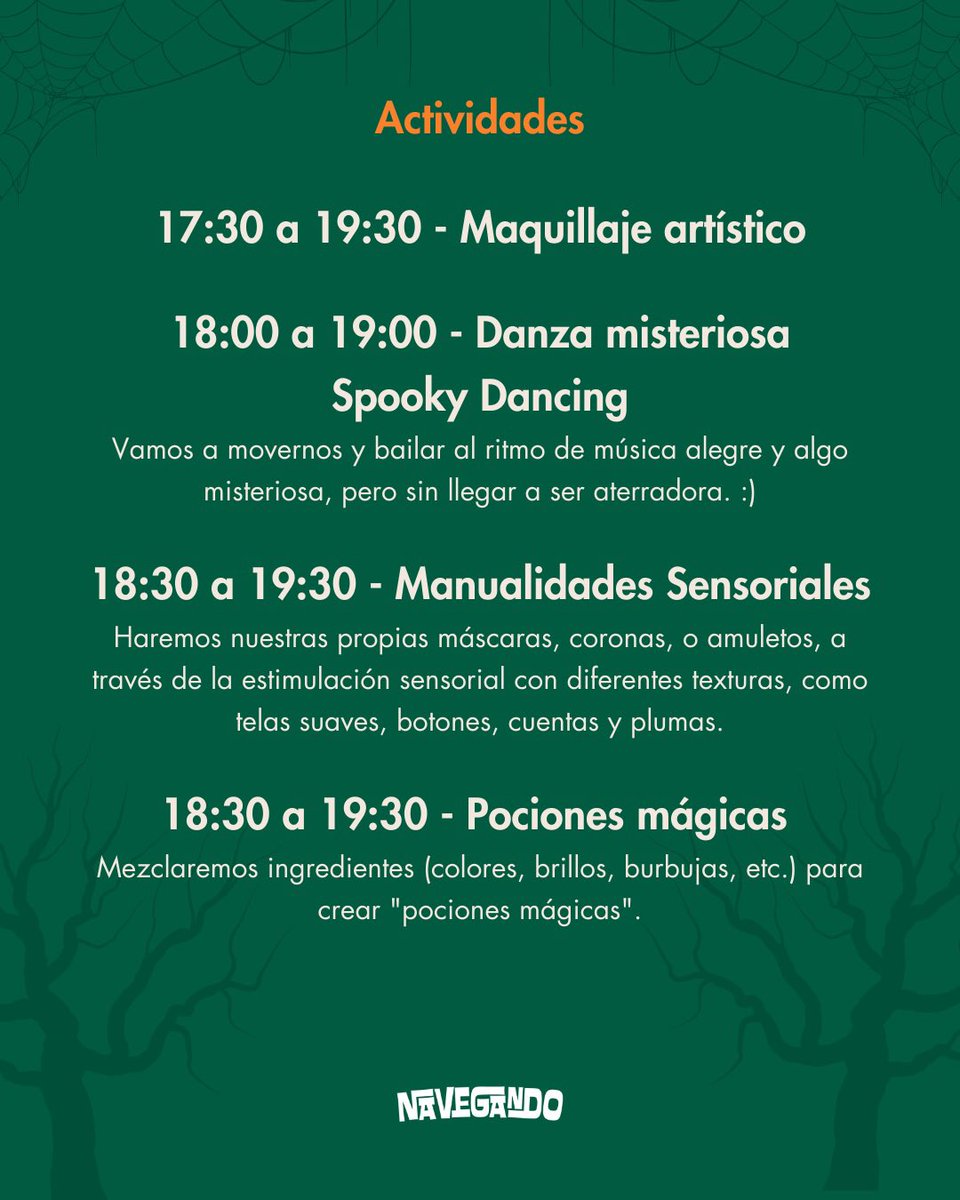 alethiaduisberg's tweet photo. Este martes 29 hacemos una fiesta de disfraces en @NavegandoParque 🎉✨👻 con MUCHÍSIMAS actividades 🎃

Si sos de Asu o alrededores tráele a tus peques 🥳 

Sorteo 2 entradas haciendo RT a este posteo. 🎁 Tenés que seguirme a mí y a @NavegandoParque ❤️ https://t.co/0wZsee6TIr