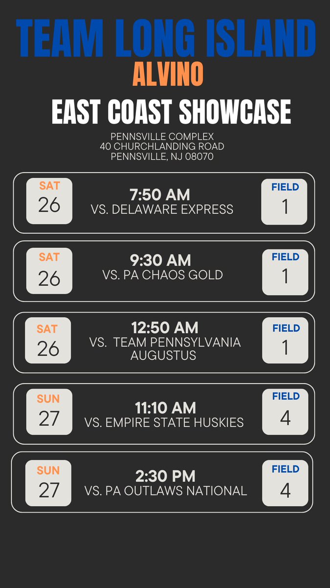 Roster &amp; schedule for East Coast Showcase! 

Looking forward to seeing you there! 

<a href="/SHUSoftball/">Seton Hall Softball</a> <a href="/StagsSoftball/">Fairfield Softball</a> <a href="/BinghamtonSOFT/">Binghamton Softball</a> <a href="/IonaSoftball/">Iona Softball</a> <a href="/FordhamSoftball/">Fordham Softball</a> <a href="/JMUSoftball/">JMU Softball</a> <a href="/AssumptionU_SB/">Assumption University Softball</a> <a href="/UConnSoftball/">UConn Softball</a> <a href="/CuseSB/">Syracuse Softball</a> <a href="/StonyBrookSB/">Stony Brook Softball</a> <a href="/StJohnsSoftball/">St. John's Softball</a>