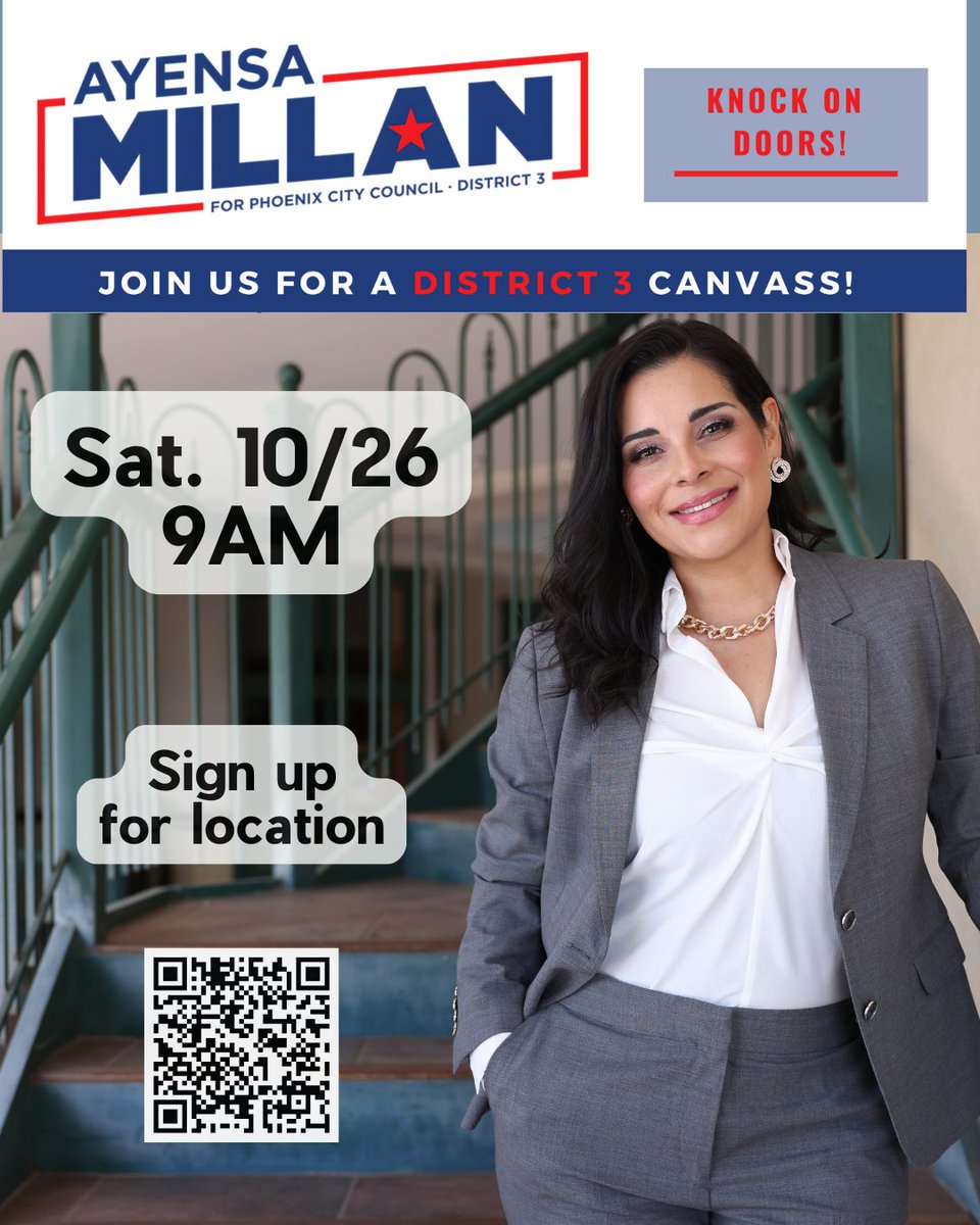 **UPDATED with special guest @SarahKLigouri!**

🗣️ Phoenix! Join me TOMORROW (10/26) at 9AM for coffee &amp; community outreach! ☕️

With less than 2 weeks until Election Day, every conversation counts. 💪

Register here: mobilize.us/ayensamillanfo… #PhoenixForward