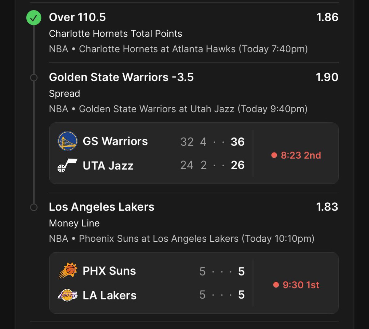 GaelenBet's tweet photo. Team G off to a rapid start today
Giovanni Perricard ML ✅
Charlotte Hornets TTo110.5 ✅
Can we finish the sweep from the hardwood?
#gKnows #spookyLOCKS👻 #nba https://t.co/qLlx7QYgeT