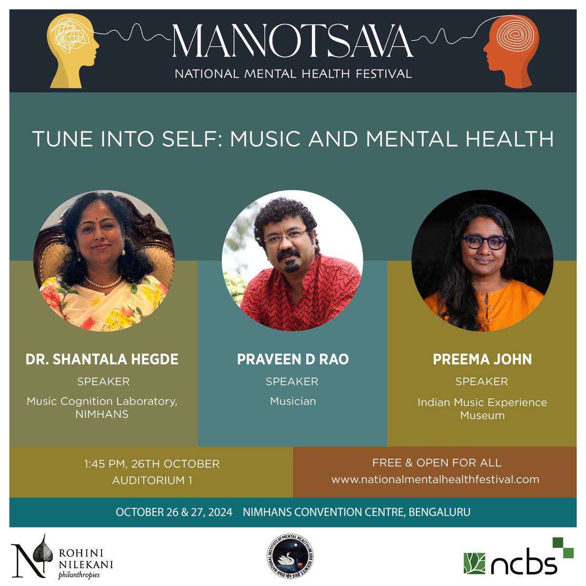 shantala_hegde's tweet photo. 'Tune into Self: Music and Mental Health', this Sat at @mannotsava. @NIMHANS_BLR Join us for an exciting discussion as we delve into benefits of engaging with art, music & music education @IME_Bangalore @praveendrao #indianmusic #musicbrain https://t.co/oNxr1vw2DY