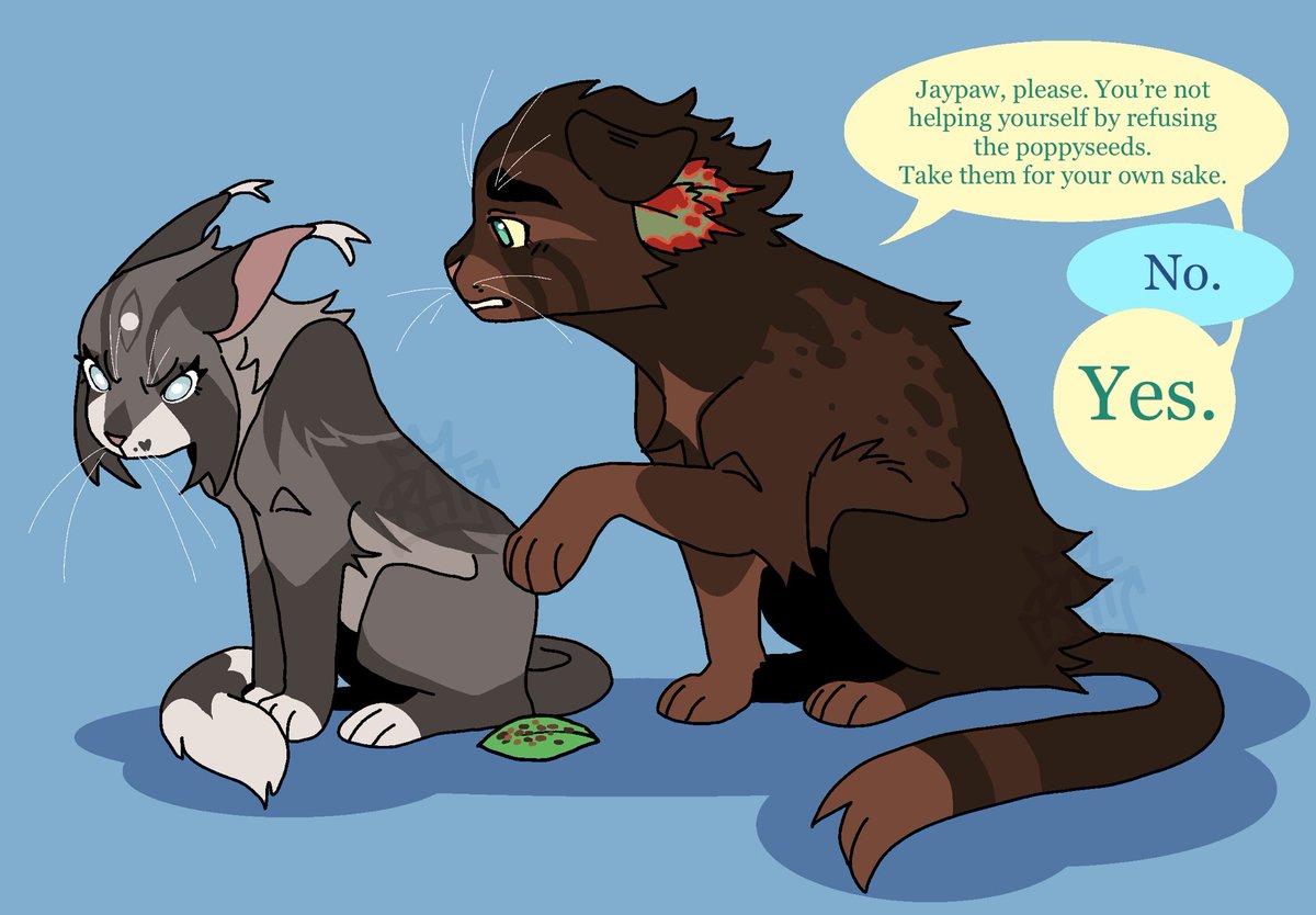 LarchClaw trying to get Jaypaw to take his meds

[BrambleFern AU]
