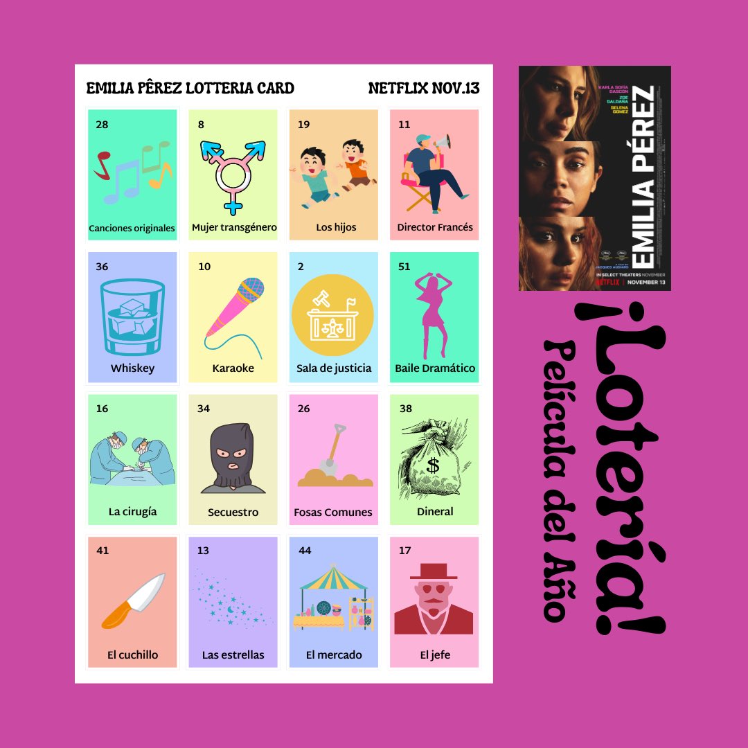 Bingo! 
A little something to get the gente ready for <a href="/EmiliaPerezFilm/">Emilia Pérez Film</a>! 
This is my favorite movie of 2024 and is like a perfect mariachi song. 
It’s a MASTERPIECE!