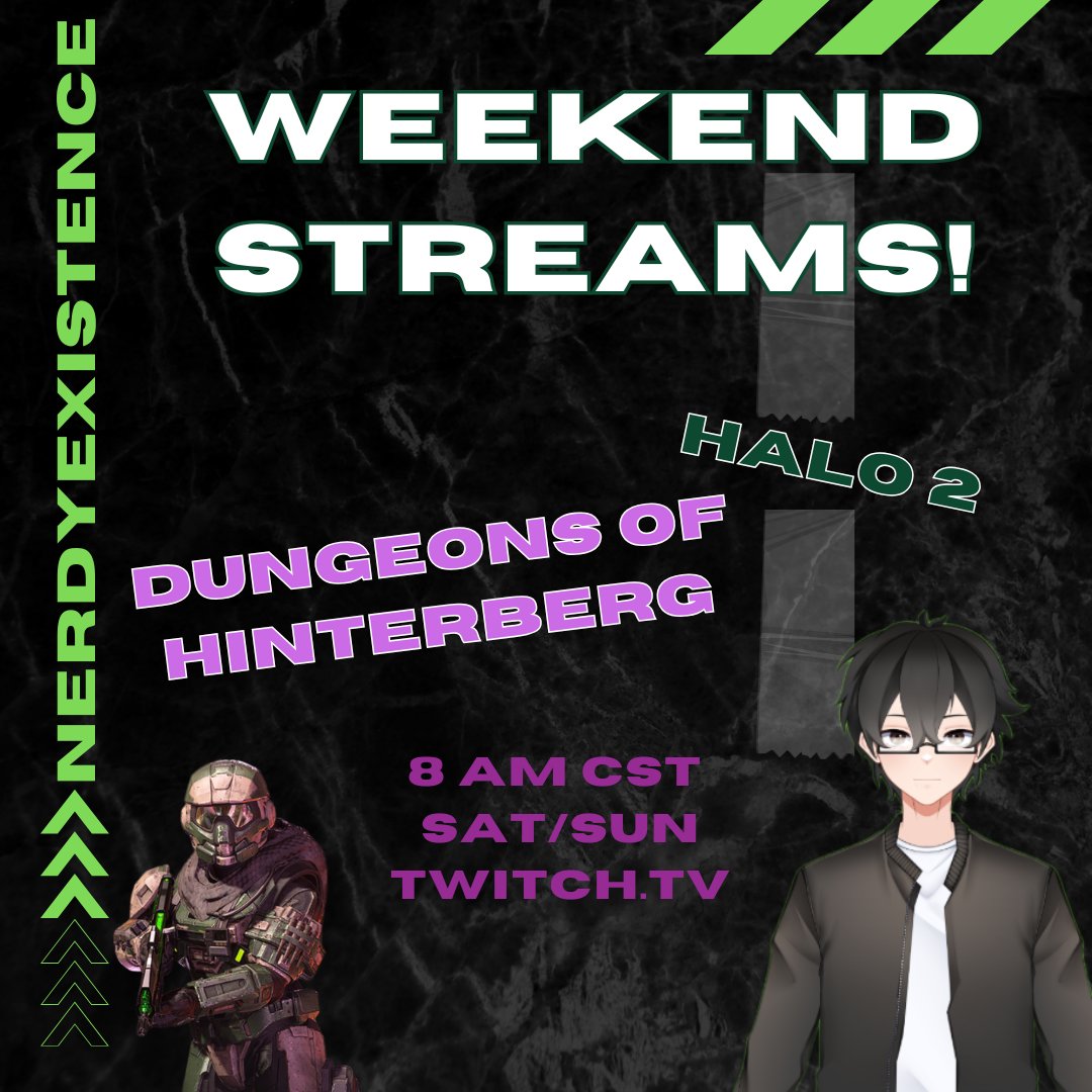 NerdyExistence's tweet image. Two early morning streams planned for the weekend! Dungeons of Hinterberg Sat and Halo 2 Sun, both 8 am CST over on the Purple Site. 🔗 in bio. #halo #DungeonsofHinterberg #noobstreamer #purplesite