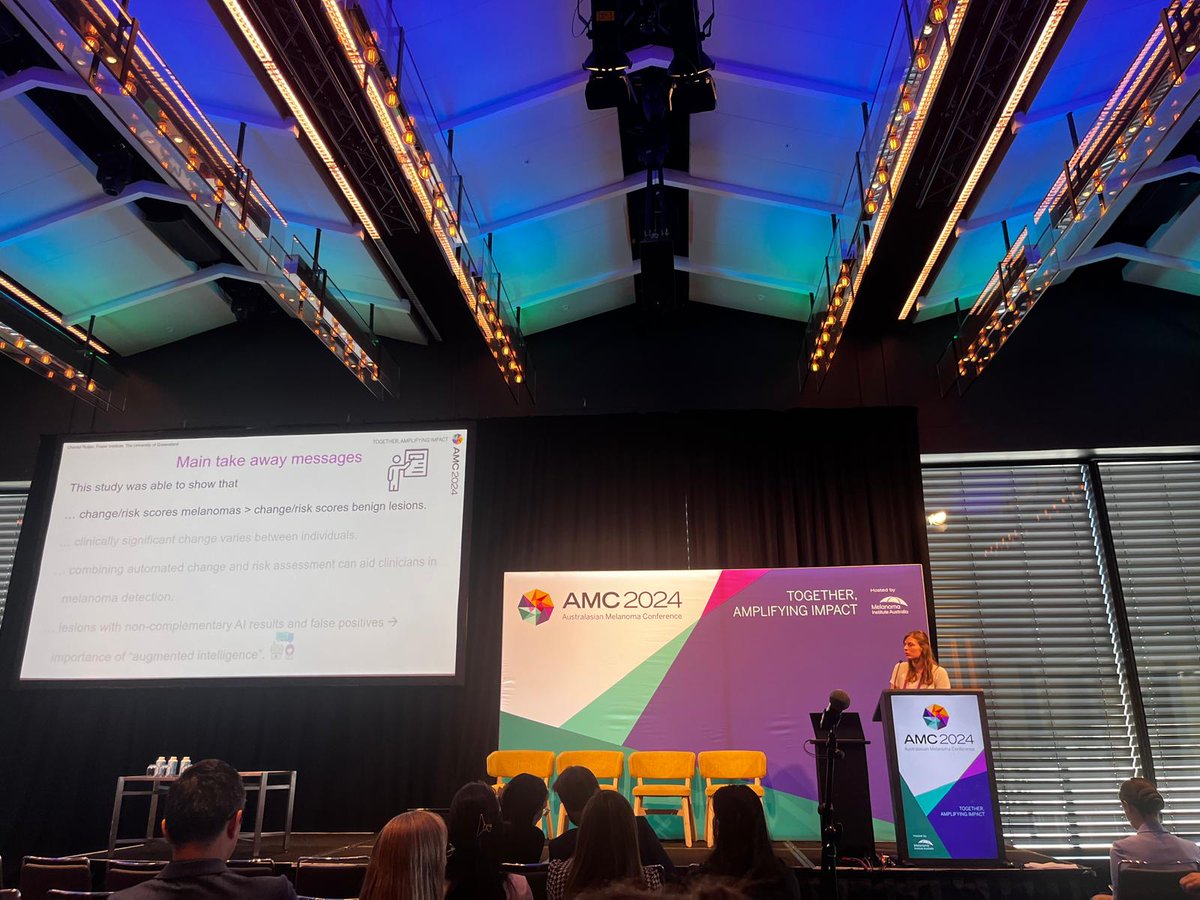 Day 2 of the #AMC2024! Today's talks focused more on the use of AI 🤖.  Prof <a href="/hpsoyer/">H. Peter Soyer</a> chaired the session "AI and melanoma detection", and Dr Samuel Tan and <a href="/ChantalRutjes/">Chantal Rutjes</a> presented their work on AI for melanoma detection in the fast abstract session 🗣
<a href="/UQ_News/">UQ News</a> <a href="/TRI_info/">Translational Research Institute</a>