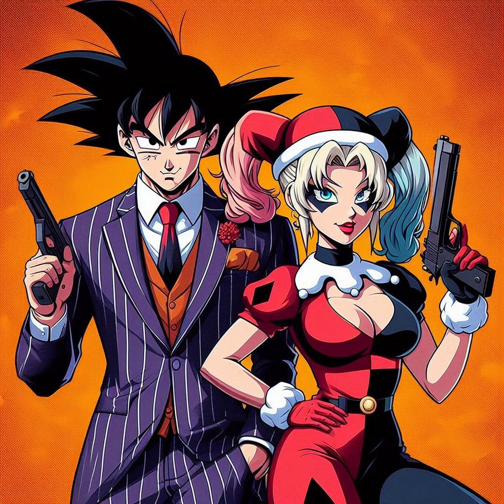 sebastiananticr's tweet image. Goku y Harley Quinn Mafiosos #Goku #HarleyQuinn #Mafiosos #DragonBall #WhatIf #DC