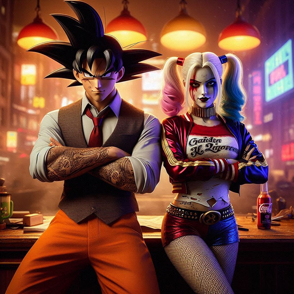 sebastiananticr's tweet image. Goku y Harley Quinn Mafiosos #Goku #HarleyQuinn #Mafiosos #DragonBall #WhatIf #DC