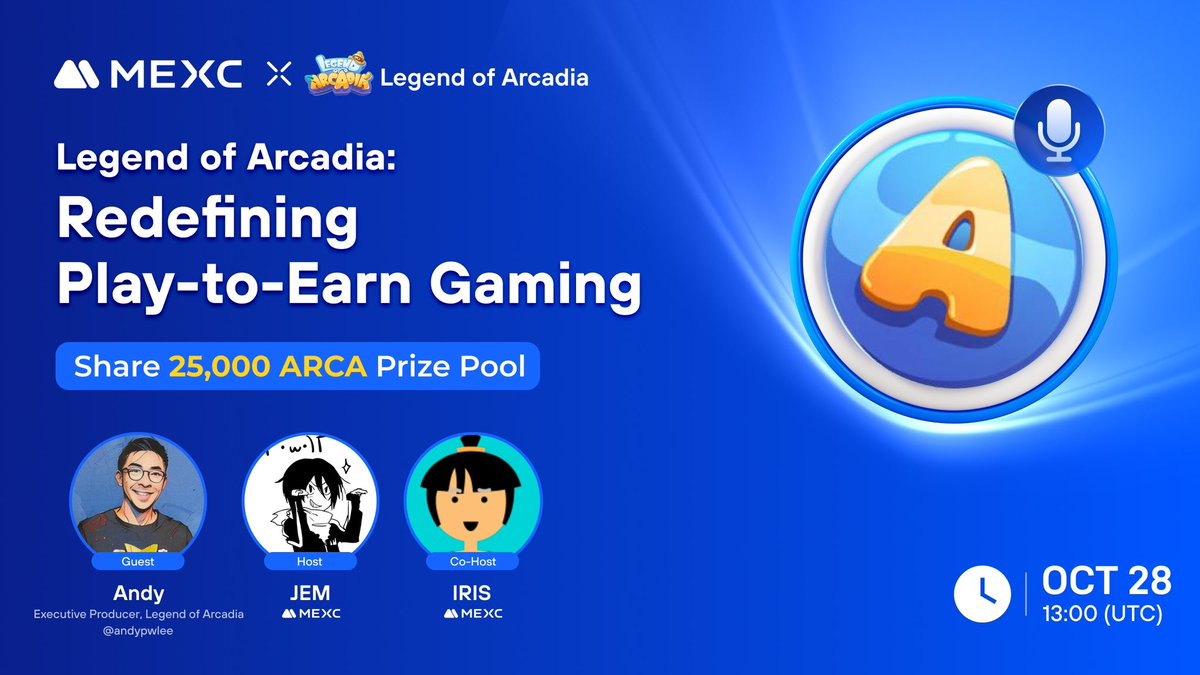 MEXC (@mexc_official) on Twitter photo ๐ฅ #MEXC x <a href="/LegendofArcadia/">Legend of Arcadia I S2 is LIVE ๐ฎ</a> X Space AMA is happening!
๐ชง Legend of Arcadia: Redefining Play-to-Earn Gaming
โฐ Join us at 13:00 UTC on Oct 28, 2024: x.com/i/spaces/1LyGBโฆ
๐Win a share of the 25,000 ARCA AMA prize pool: gleam.io/yxNGW/mexc-x-lโฆ ๐ฅ #MEXC x <a href="/LegendofArcadia/">Legend of Arcadia I S2 is LIVE ๐ฎ</a> X Space AMA is happening!
๐ชง Legend of Arcadia: Redefining Play-to-Earn Gaming
โฐ Join us at 13:00 UTC on Oct 28, 2024: x.com/i/spaces/1LyGBโฆ
๐Win a share of the 25,000 ARCA AMA prize pool: gleam.io/yxNGW/mexc-x-lโฆ