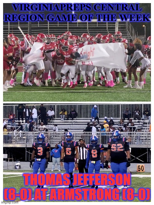 CRF4Dan's tweet photo. Let's end the suspense... #DestinationFNF is headed to Armstrong for the first time ever! Undefeated TJ v. Undefeated Armstrong! @VaPrepsRivals @coachjjenkins @hatfieldsports @TeeJayFootball @AHSSportsRVA https://t.co/12yK6CWMim