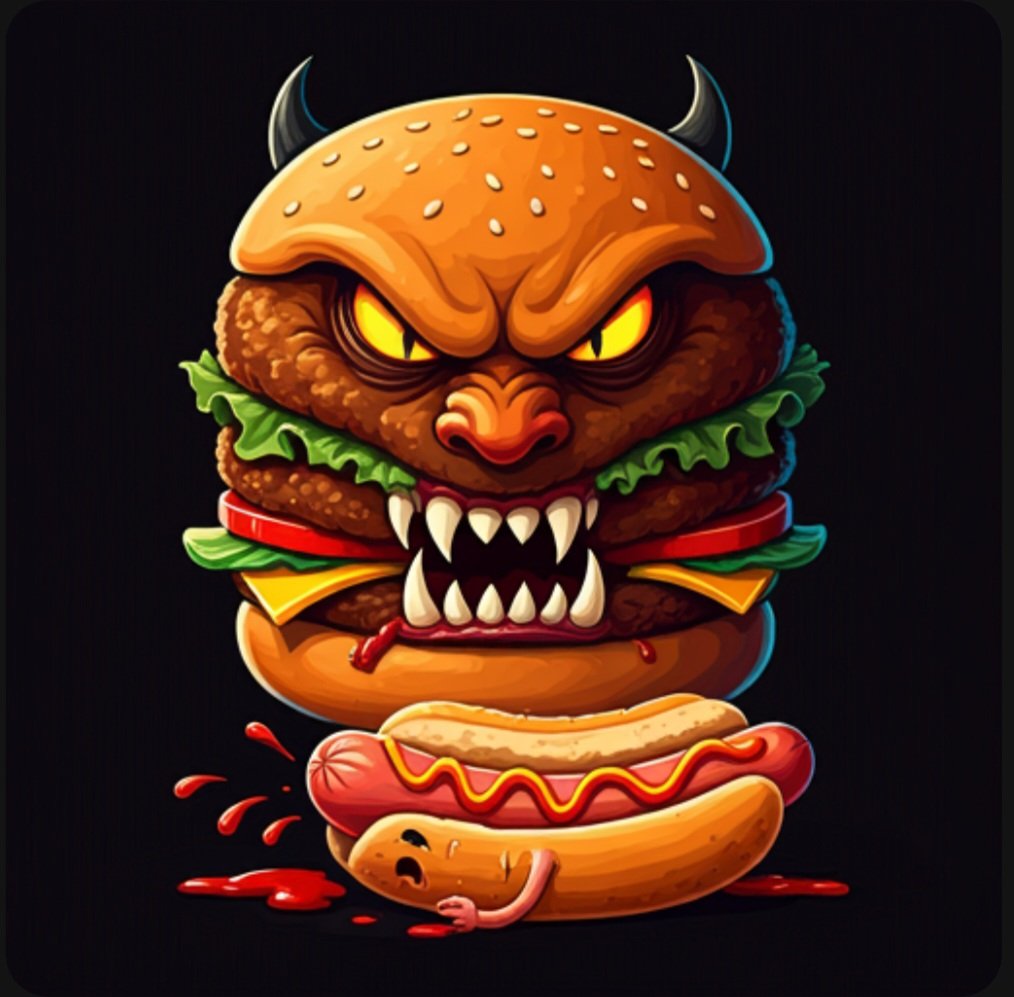 LordBaboon13's tweet image. The Hotdog Smasher
#AI
#DigitalWork
#Hamburger
#HotDog
#Art