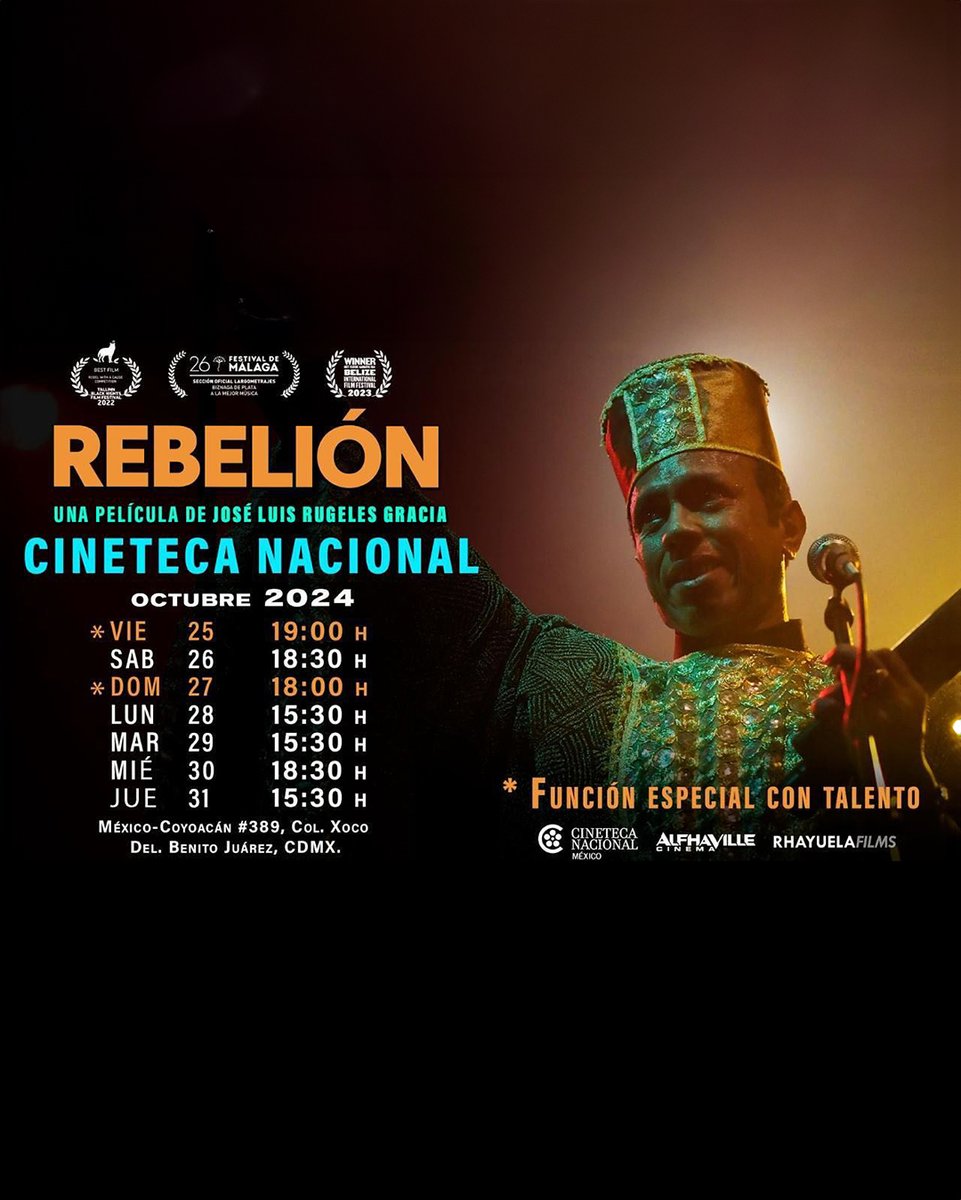 alacrangroup's tweet photo. 🎬✨ Rebelión, la historia de Joe Arroyo, llega a México 🇲🇽 ¡Ahora en la @CinetecaMexico y en salas seleccionadas de CDMX!

🎟️ Funciones especiales con la presencia del director en fechas seleccionadas. https://t.co/rddYncneXk 

#RebelionPelicula #JoeArroyo #CineColombiano https://t.co/xbyo63U3Pj