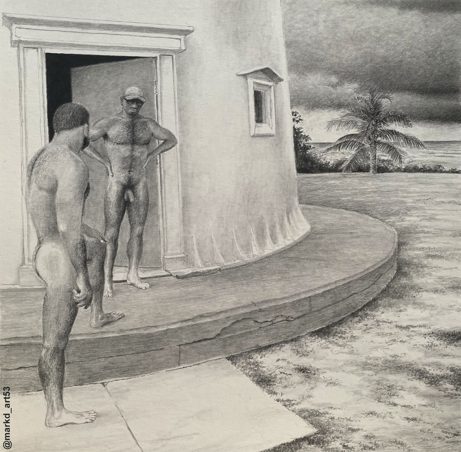 One of the Barganquest Brothers asked the lighthouse keeper if they can shelter inside because of the looming storm. What happens next . . . 😉
#pencildrawing #narrativedrawing #graphitedrawing #thestoryunfolds #lighthousekeeper #nakedmen #meninart