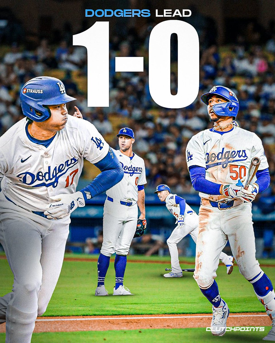ClutchPoints's tweet photo. The Dodgers hang tough and take care of business in the 10th inning on a Freddie Freeman GRAND SLAM!

LA leads the World Series, 1-0 over the Yankees 👋 https://t.co/6gv2GRM2Te